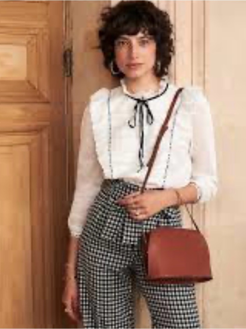 SEZANE "Valentine" Ruffle Blouse black and ivory size 8 medium - Picture 2 of 13